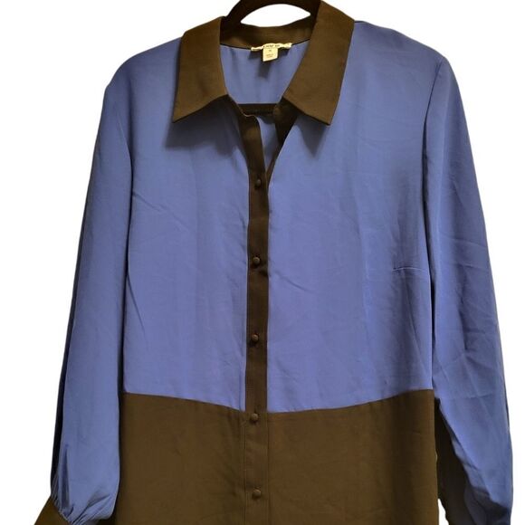 BAR 111 Plus Size Colorblocked Blue and Black Button Up Top - Picture 1 of 4